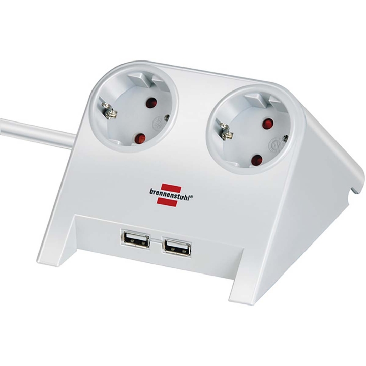 brennenstuhl Stikkontaktlist for skrivebord 2x for bordet Gummiføtter og 2x USB Polert hvit TYPE F v:1559933