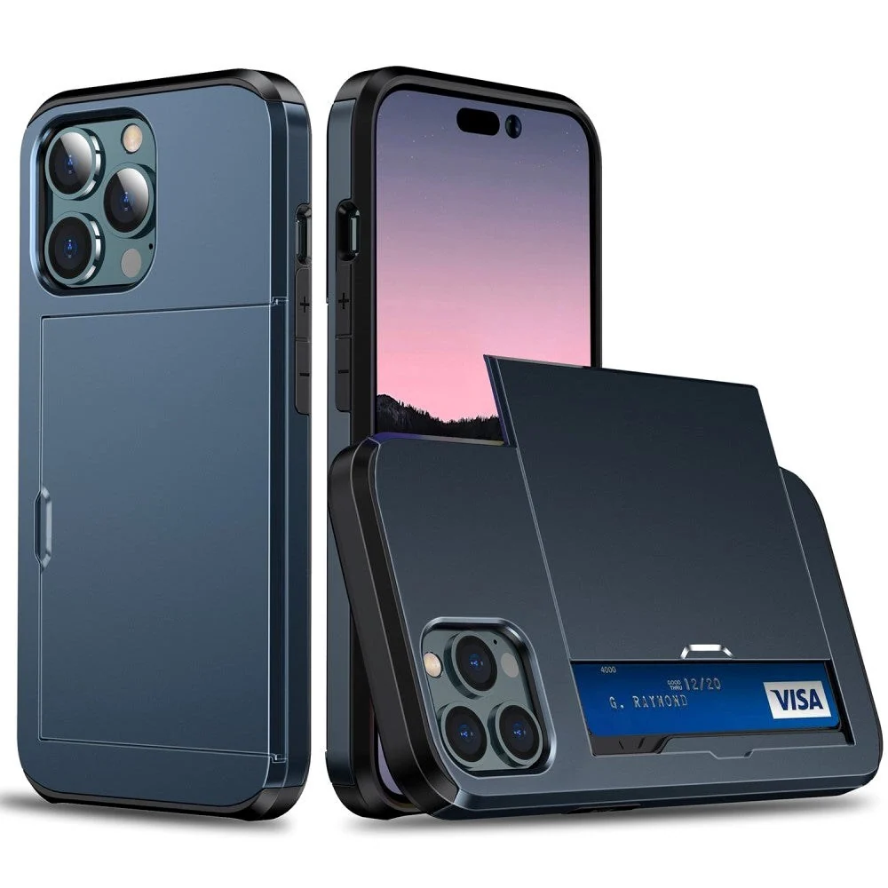 iPhone 14 Pro Drop Proof Deksel m. Lommebok - Marine Blå v:7907666