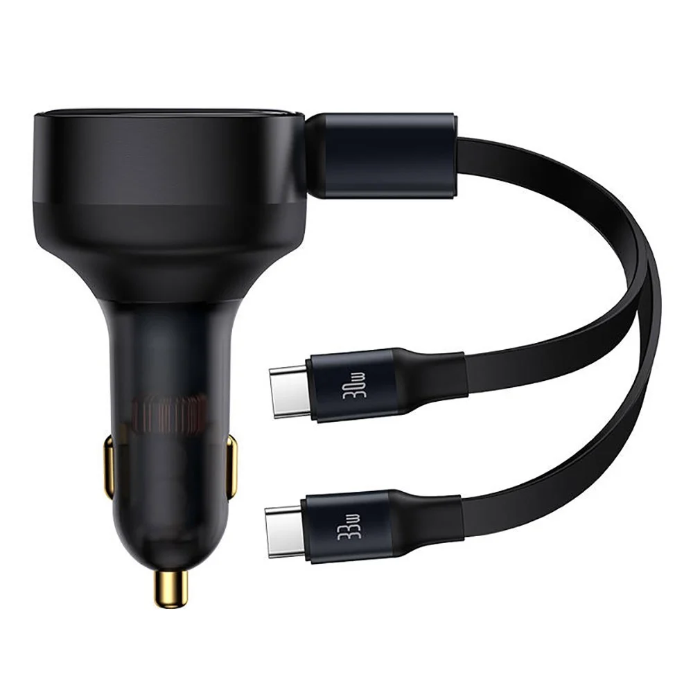 Baseus 33W Billader med 2 x Forlengbar USB-C-Kabel – Svart v:8152857 Baseus 33W Billader med 2 x Forlengbar USB-C-Kabel – Svart v:8152857