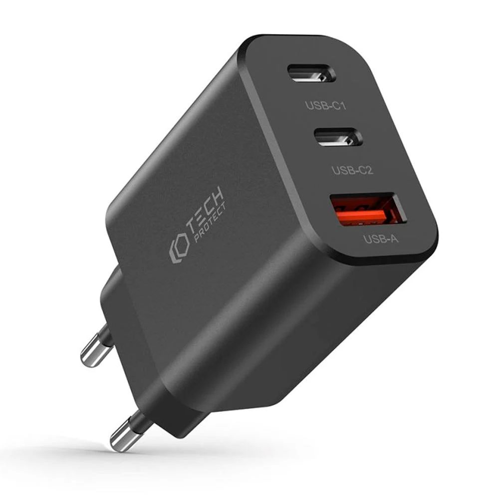 Tech-Protect NC 30W Vegglader med 2 x USB-C og 1 x USB-A – Svart v:6300664 Tech-Protect NC 30W Vegglader med 2 x USB-C og 1 x USB-A – Svart v:6300664