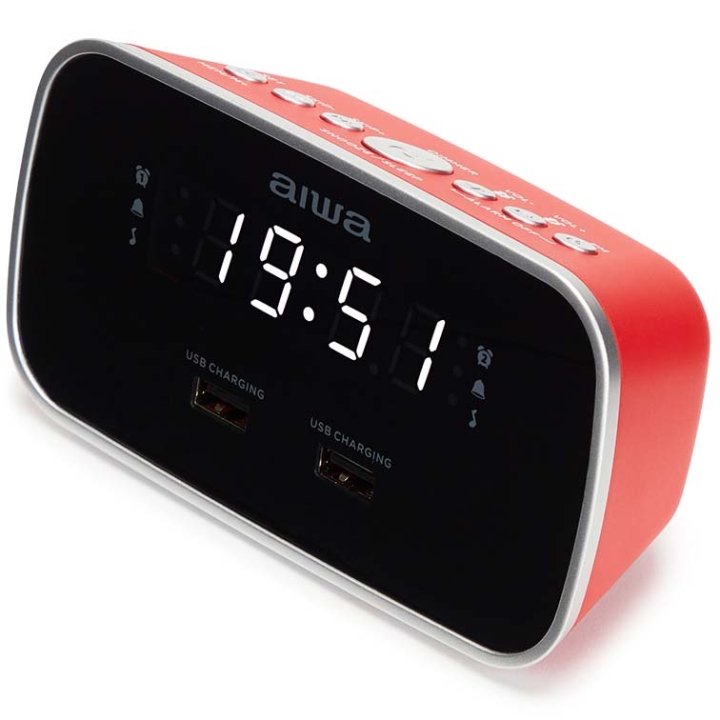 AIWA Klockradio Två alarm USB ladd-uttag Röd v:9388525