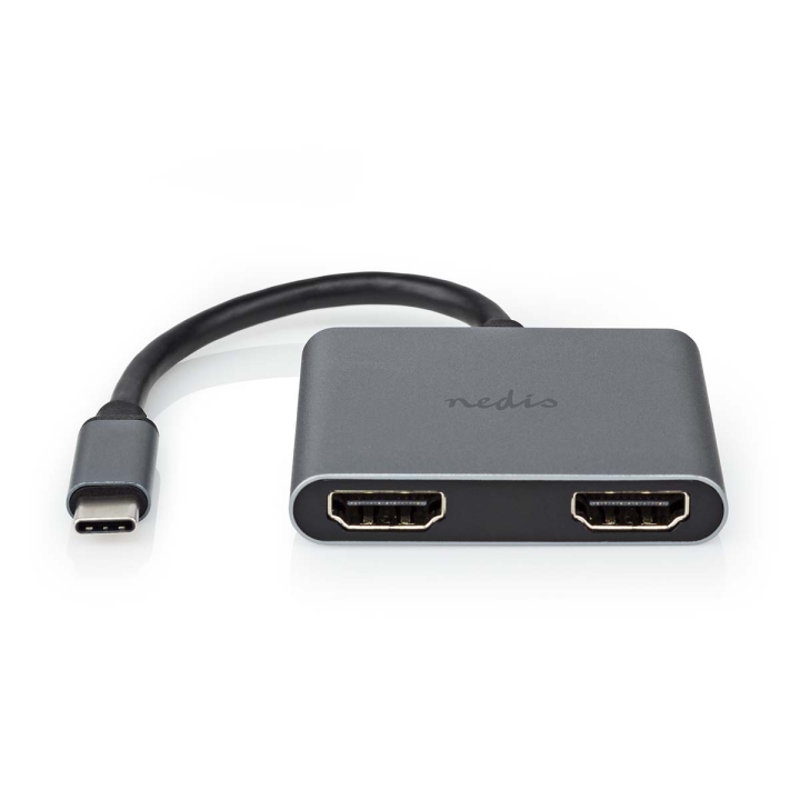 Nedis USB-C™ Adapter | 2-in-1 | USB 3.2 Gen 1 | USB-C™ Hann | 2x HDMI™ | 4K@30Hz | 0.10 m | Rund | Nikkel belagt | PVC | Sort | Boks v:9798641
