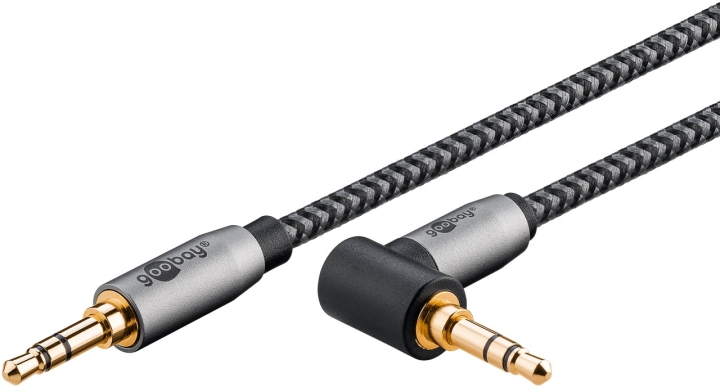 Goobay Tilkoblingskabel AUX, 3,5 mm stereo, 90°, 1 m, Sharkskin Grey Pawl 3,5 mm plugg (3-pinners, Stereo) > Pawl 3,5 mm plugg (3-pinners, Stereo) 90° v:9683191