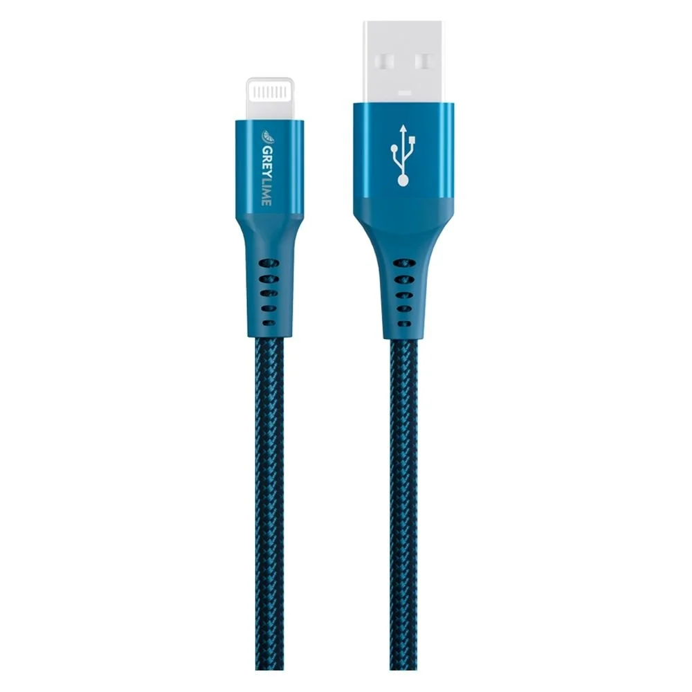 GreyLime 12W Flettet USB-A til Lightning Kabel 3 meter – Blå v:2286788