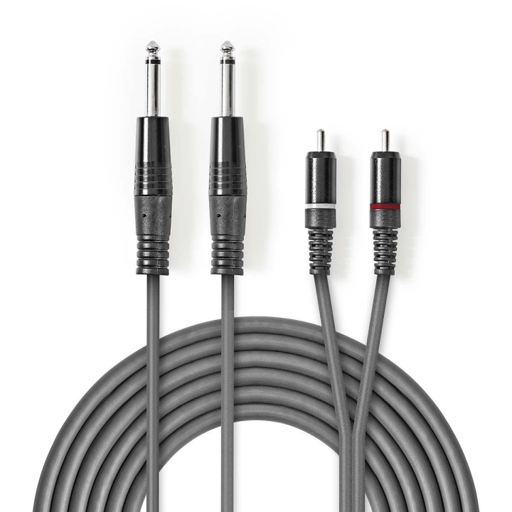 Nedis Stereo lydkabel | 2x 6.35 mm Han | 2x RCA Han | Nikkel belagt | 1.50 m | Rund | Mørk Grå | Pappetui v:8544956