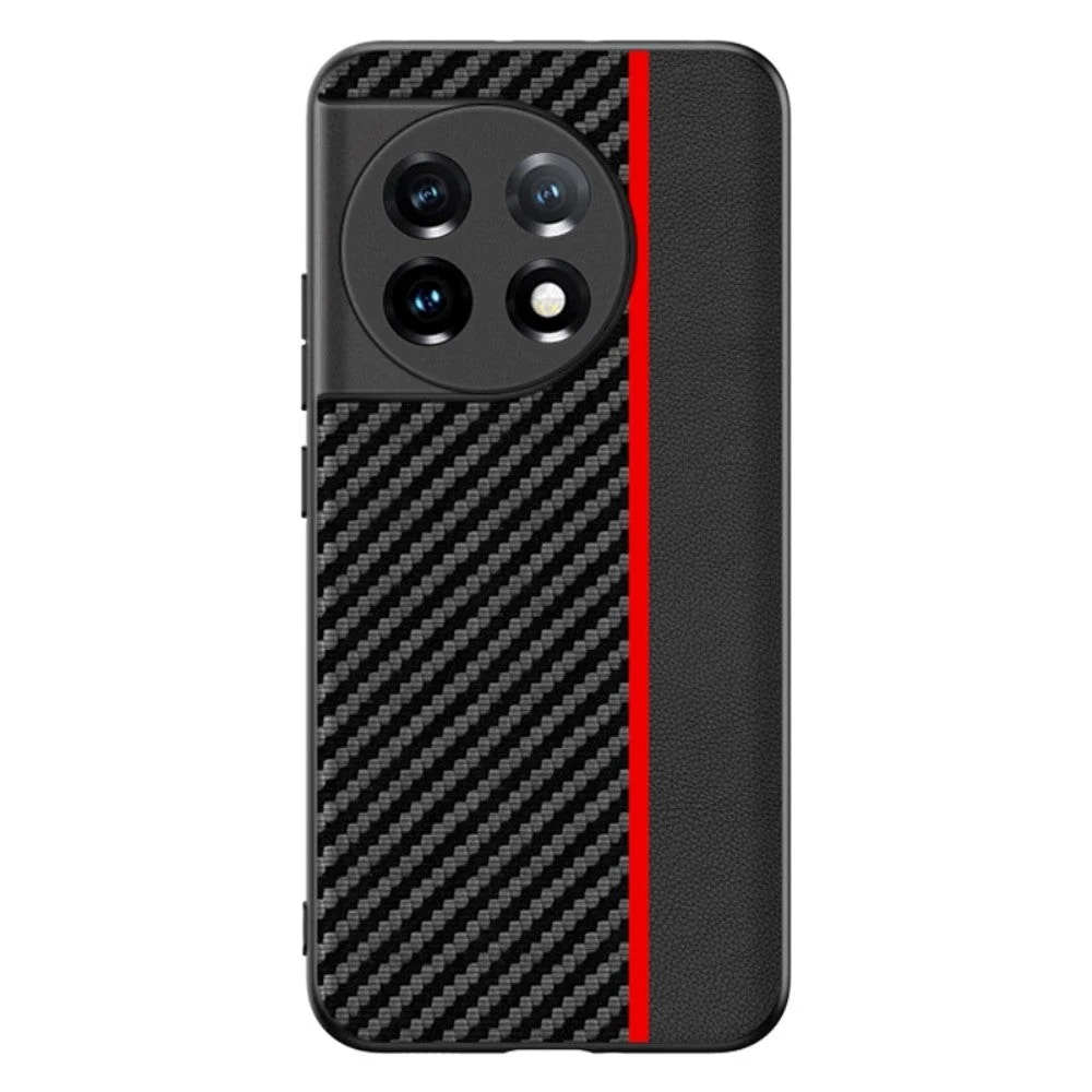 One Plus 11 Karbon Plast & Kunstskinn Deksel - Svart / Rød v:3223331