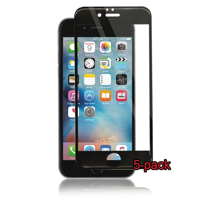 5-pakning iPhone 6S/6 Plus buet silikatglass, Panzer, svart v:6831156