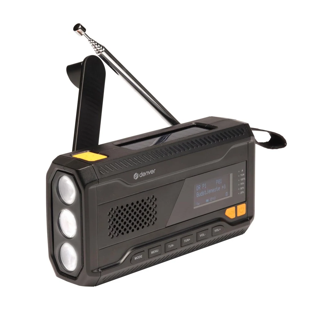 Denver Nødradio med DAB+ / FM-Radio – Bluetooth – Lommelykt – Svart v:7452682 Denver Nødradio med DAB+ / FM-Radio – Bluetooth – Lommelykt – Svart v:7452682