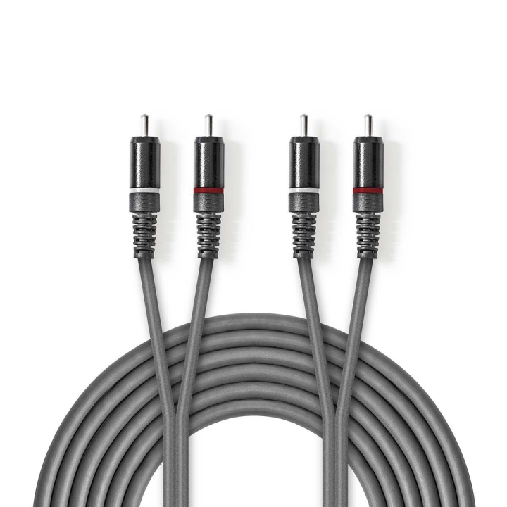 Nedis Stereo lydkabel | 2x RCA Han | 2x RCA Han | Nikkel belagt | 5.00 m | Rund | Mørk Grå | Pappetui v:3979732 Nedis Stereo lydkabel | 2x RCA Han | 2x RCA Han | Nikkel belagt | 5.00 m | Rund | Mørk Grå | Pappetui v:3979732