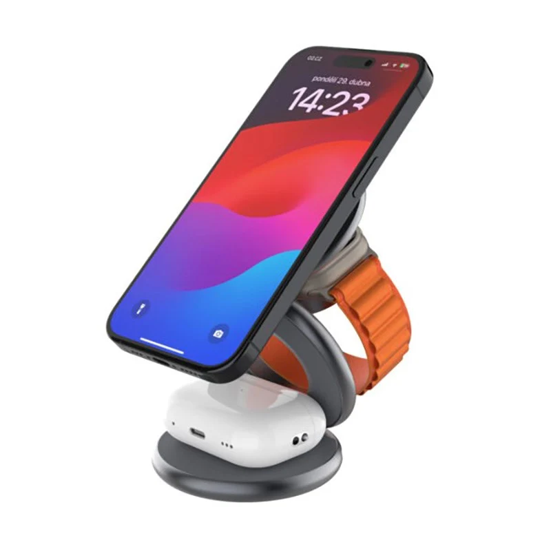 Fast MagFlex Round Sammenleggbar 3-i-1 Trådløs Lader – Mobil / Hodetel v:7766236