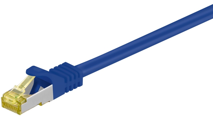 Goobay RJ45 patchkabel S/FTP (PiMF), 500 MHz, med CAT 7 råkabel, blå, 25 m LSZH halogenfri kabelkappe, kobber, RJ45-kontakt (CAT 6A) v:4777235