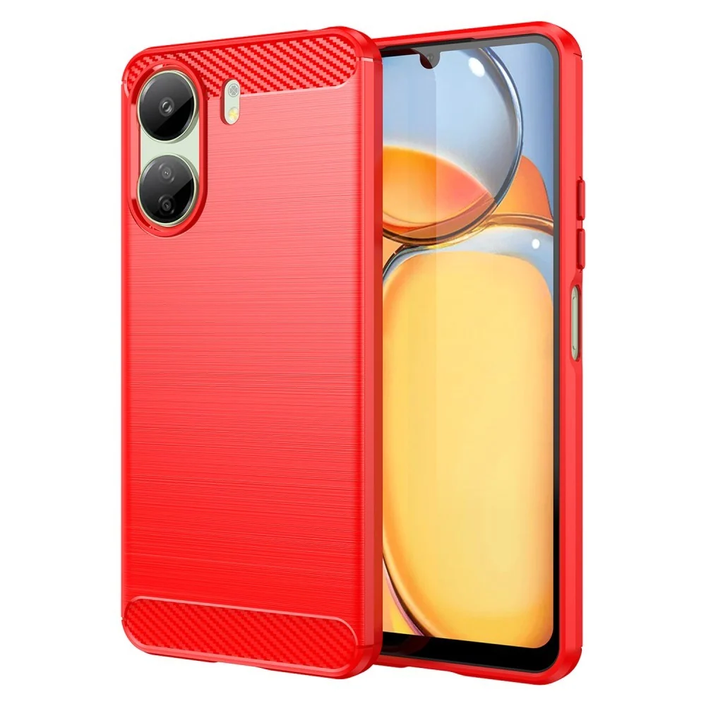 Xiaomi Redmi 13C Brushed Carbon Fiber Fleksibelt Plast Deksel - Rød v:6123088