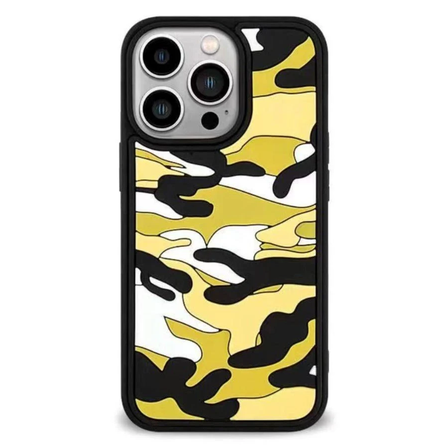 iPhone 13 Pro Fleksibelt Silikon Bakdeksel - Kamuflasje - Gul v:2691770