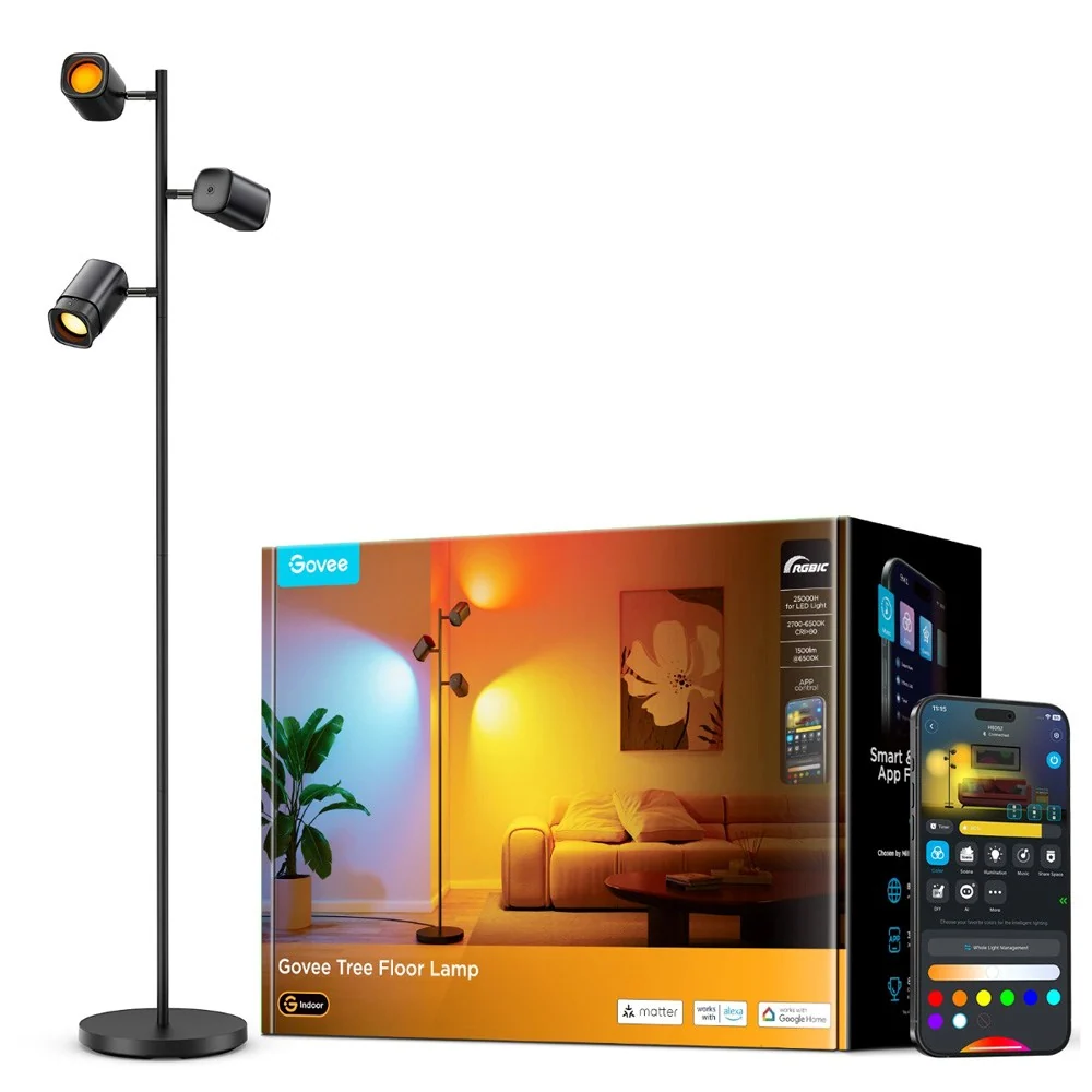 Govee Tree Floor Lamp med 3 Spotter – Svart v:2336753