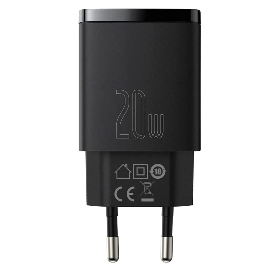 Baseus Compact 20W Vegglader USB -C / USB-A QC Hurtiglading – Svart v:549342 Baseus Compact 20W Vegglader USB -C / USB-A QC Hurtiglading – Svart v:549342