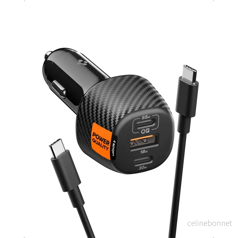 Spigen Essential 113W Biloplader m. 2 x USB-C & 1 x USB-A – Svart v:6337511 Spigen Essential 113W Biloplader m. 2 x USB-C & 1 x USB-A – Svart v:6337511