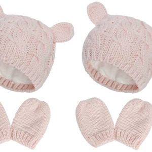 2 x Søt strikket sett med lue og votter til baby, Medium, Rosa v:8253560 2 x Søt strikket sett med lue og votter til baby, Medium, Rosa v:8253560