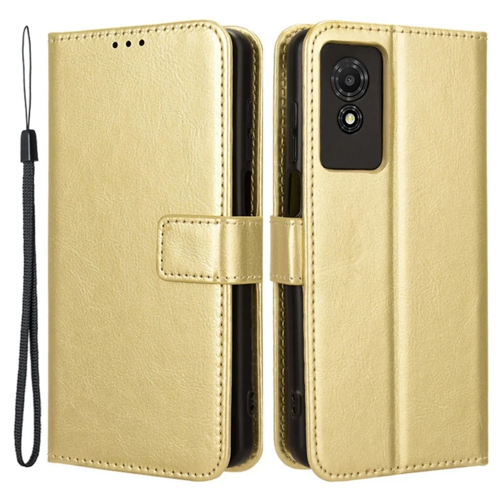 EIDERWOOD TCL 501 Kunst Skinn Flip Deksel med Stativ & Lommebok – Gull v:2039713