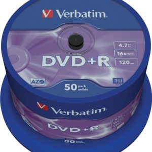 Verbatim DVD+R, 16x, 4,7 GB/120 min, 50-pakning spindel, AZO (43550) v:3644721