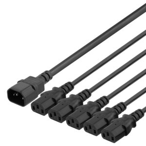 DELTACO Apparatkabel IEC C14 – 5x IEC C13, 2m, 10A/250V, Y-splitter, svart v:1255938