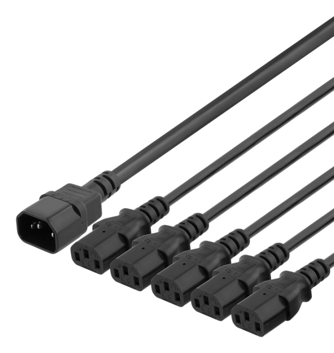 DELTACO Apparatkabel IEC C14 - 5x IEC C13, 2m, 10A/250V, Y-splitter, svart v:1255938