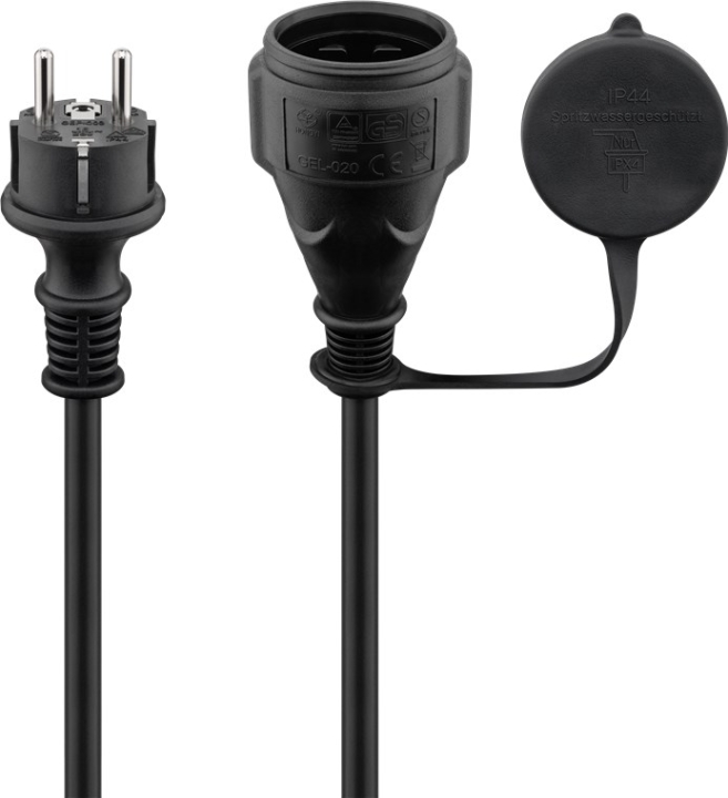Goobay Strømkabel for utendørs bruk, 5 m, svart jordet hybridplugg (type E/F, CEE 7/7) > jordet stikkontakt (type F, CEE 7/3) v:1492028