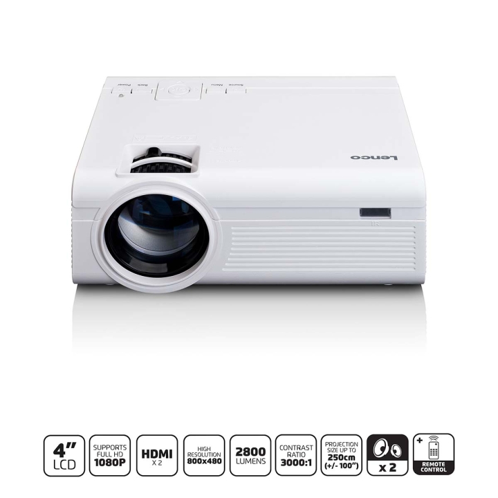 Lenco LCD-projektor med høy oppløsning, støtter Full HD 1080P-innhold Hvit v:4272409