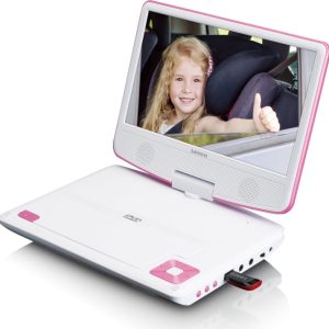Lenco Bærbar 9 DVD-spiller med USB-hodetelefoner og monteringsbrakett Rosa / Hvit v:2971884 Lenco Bærbar 9 DVD-spiller med USB-hodetelefoner og monteringsbrakett Rosa / Hvit v:2971884